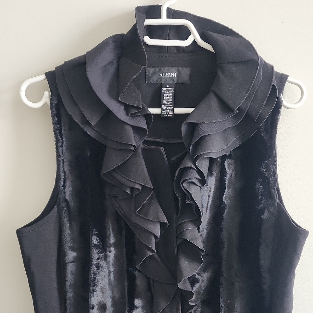 Alfani Black Sleeveless Fur Ruffled Vest